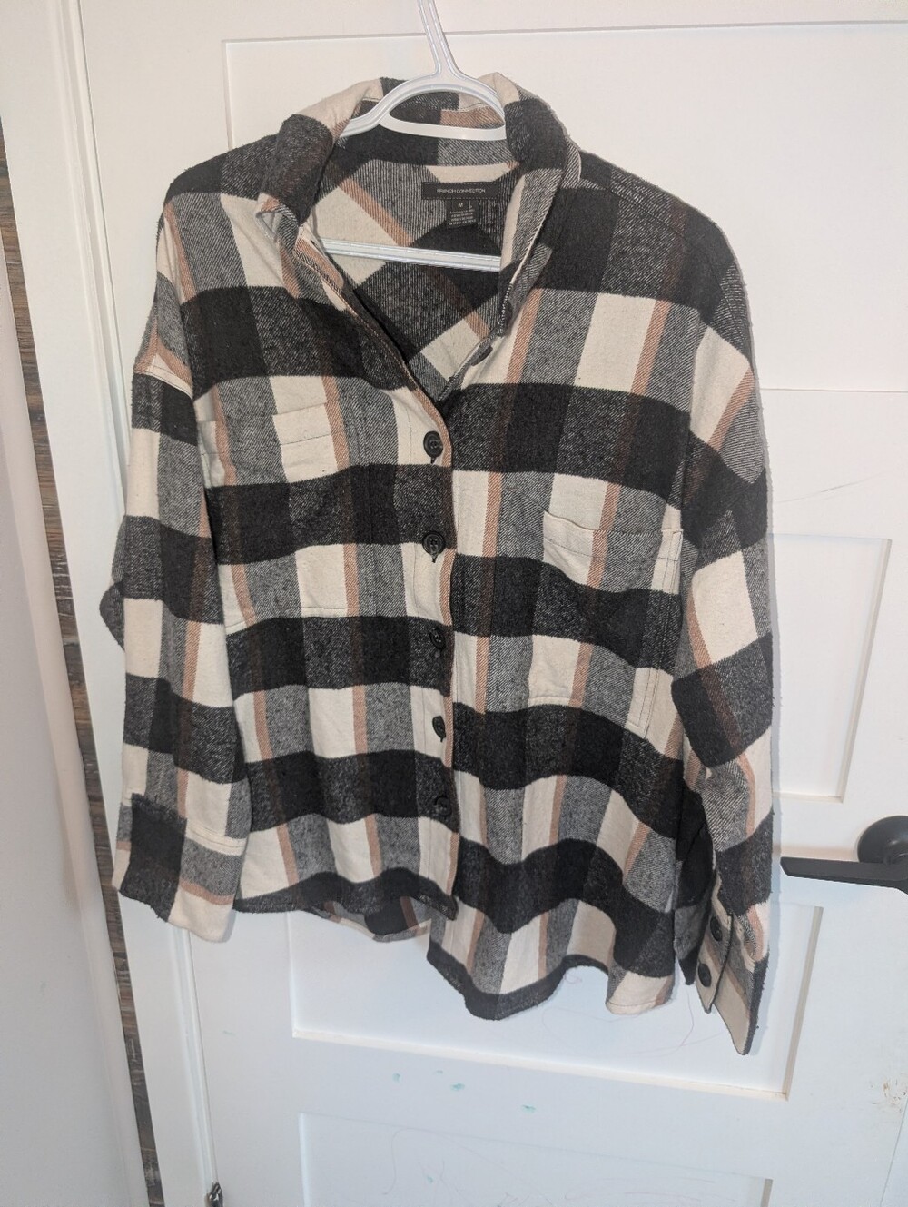 French Connection Black & Cream Plaid Button-Up Shirt
